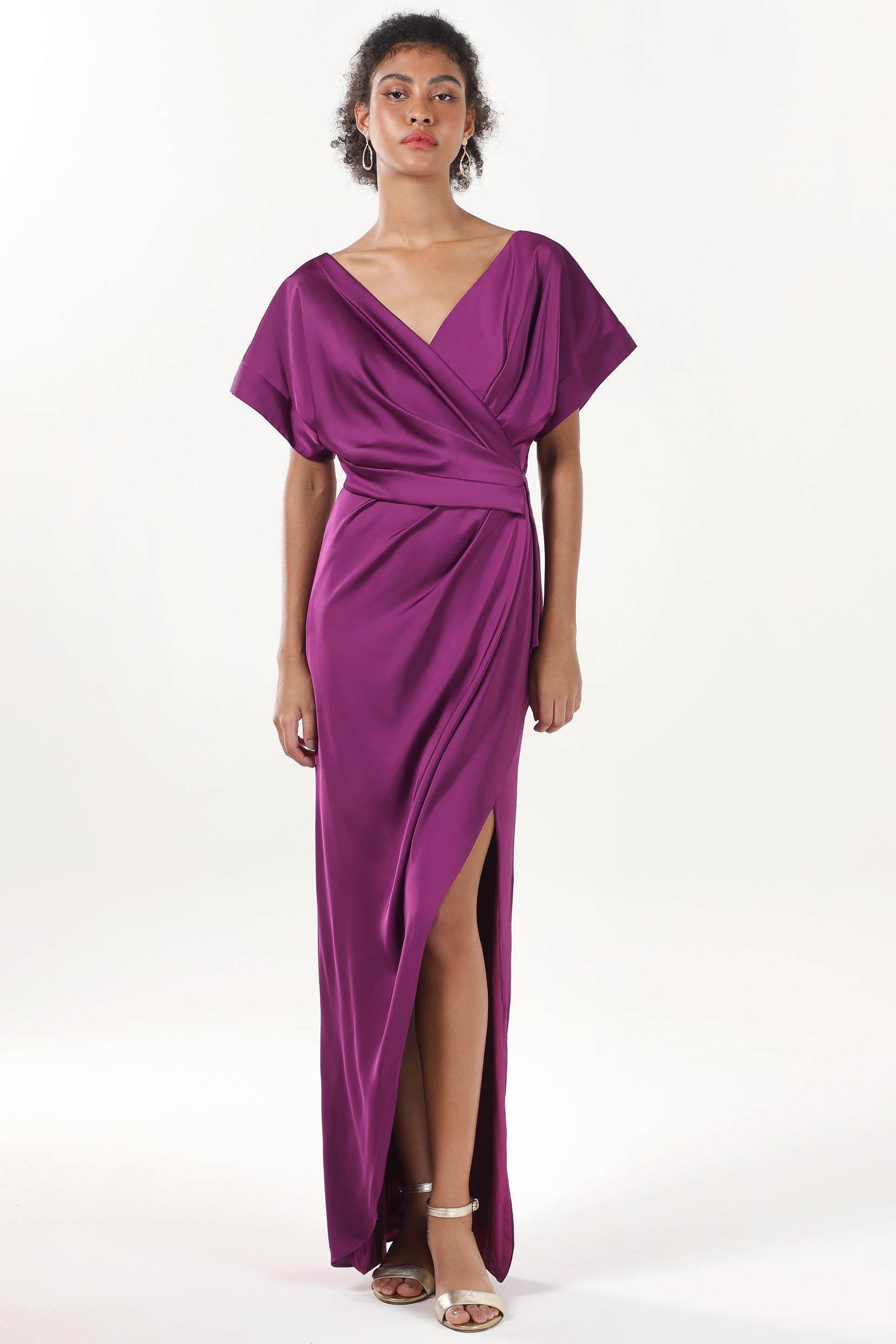 Sheath-Column Maxi Luxe Satin Bridesmaid Dress CS0601BM - COCOMELODY